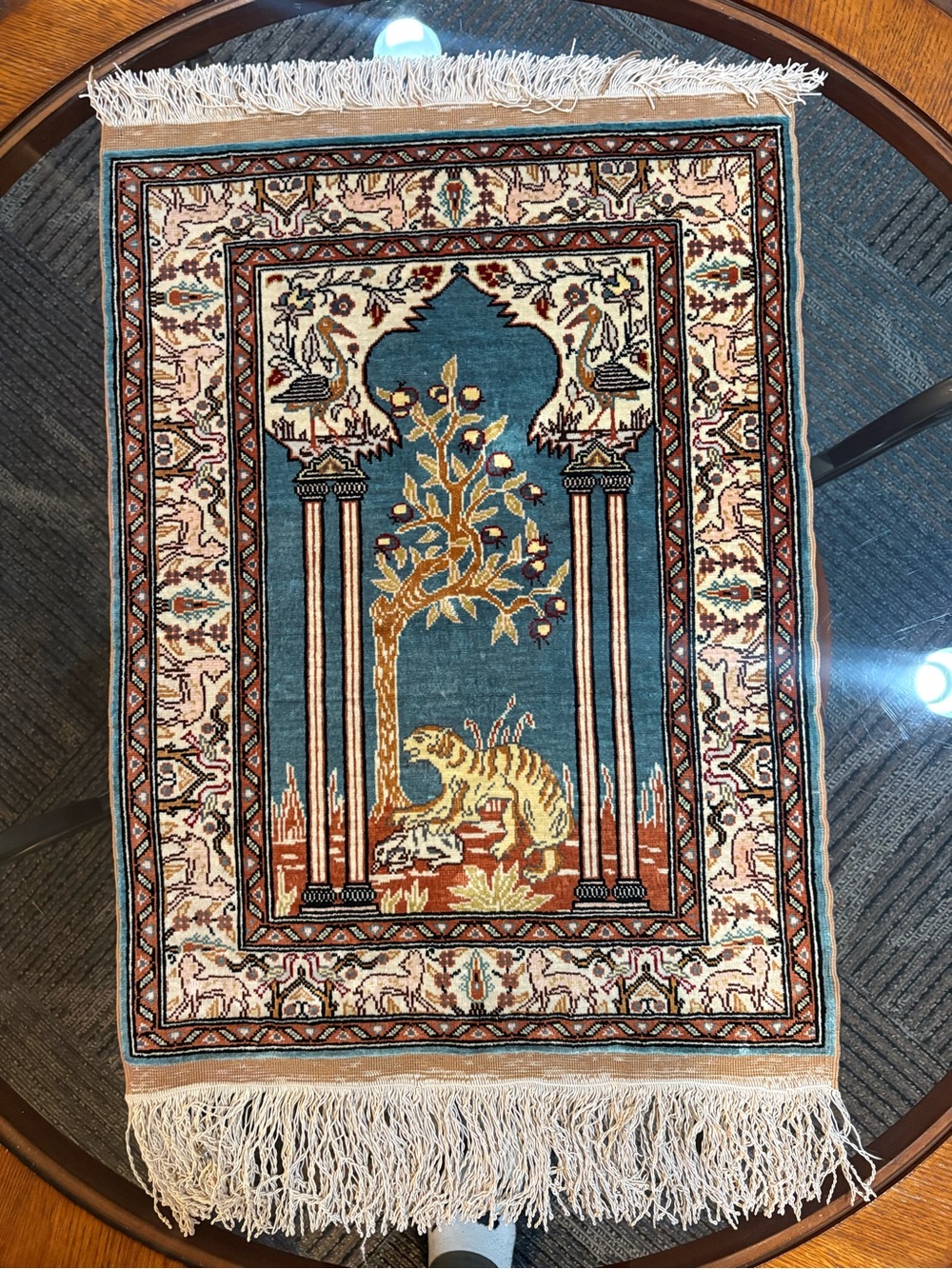 Vintage 1984 Silk Turkish Rug Royal Blue  Aprox. 23"x16 3/4" beautiful